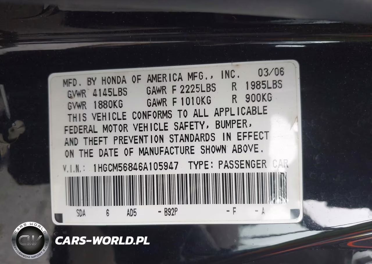 2006 Honda Accord 2.4 Ex VIN:1HGCM56846A105947 - 9