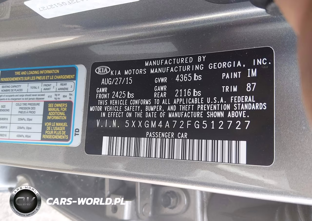2015 Kia Optima Lx VIN:5XXGM4A72FG512727 - 9