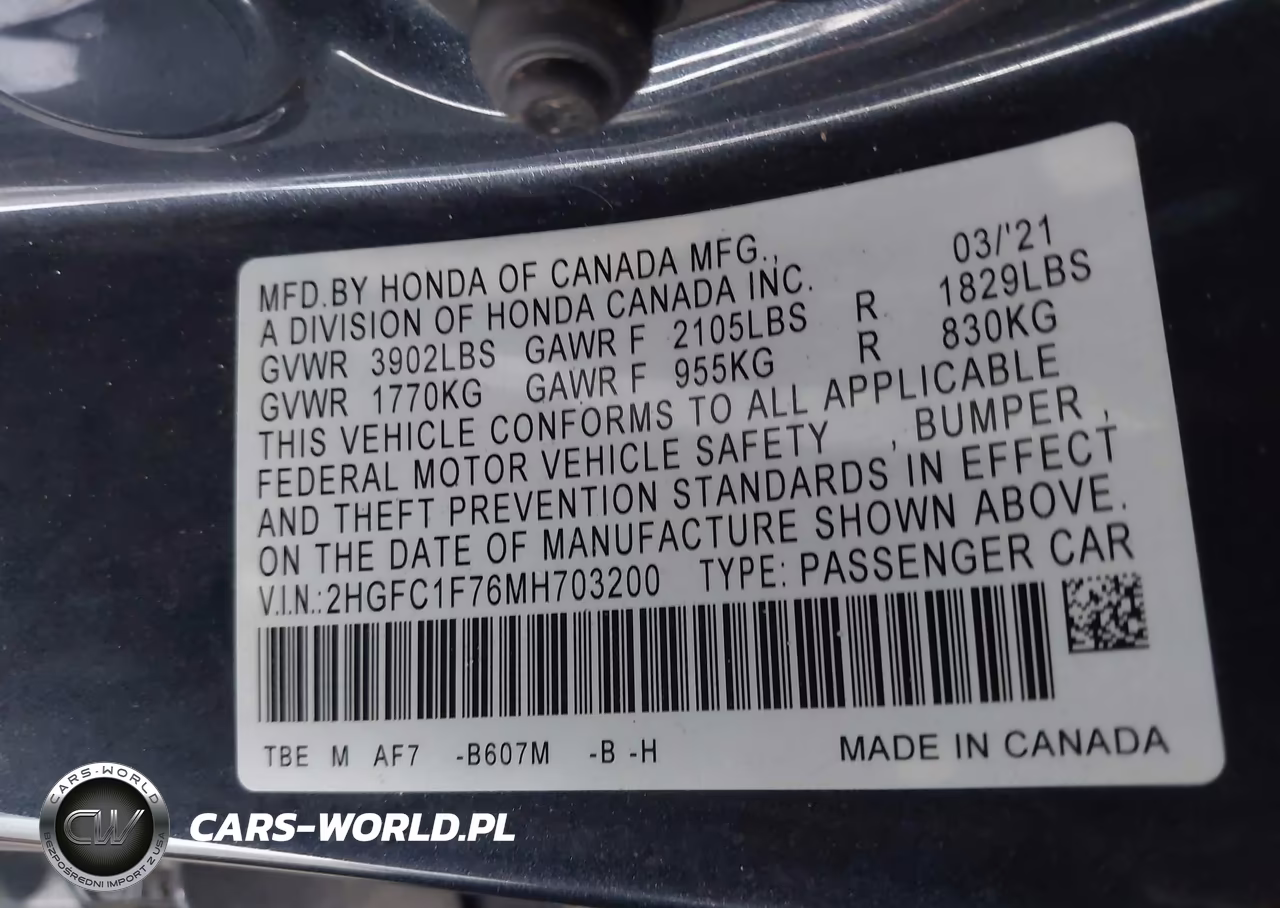 2021 Honda Civic Ex-L VIN:2HGFC1F76MH703200 - 9