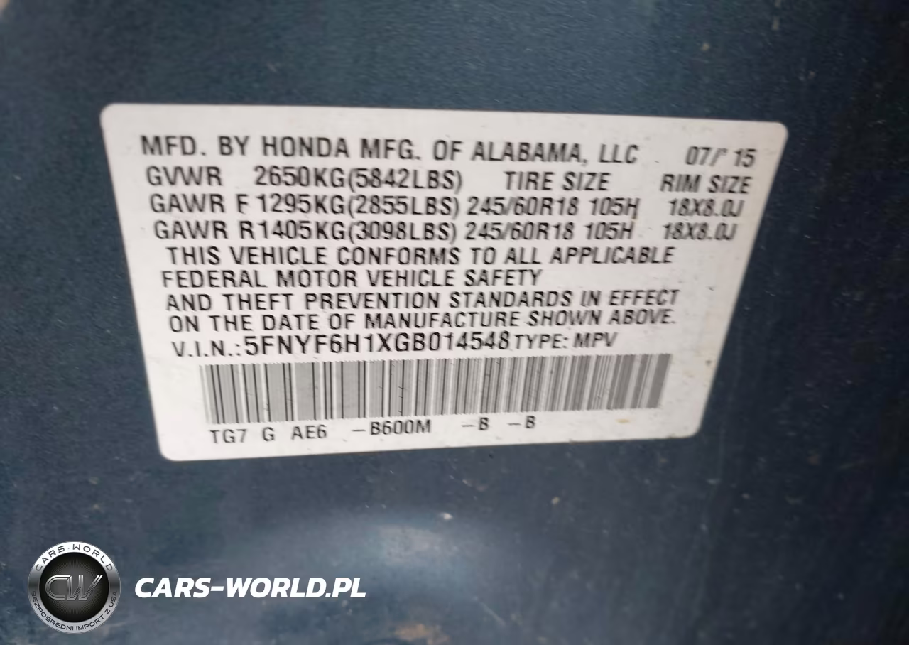 2016 Honda Pilot Lx VIN:5FNYF6H1XGB014548 - 9
