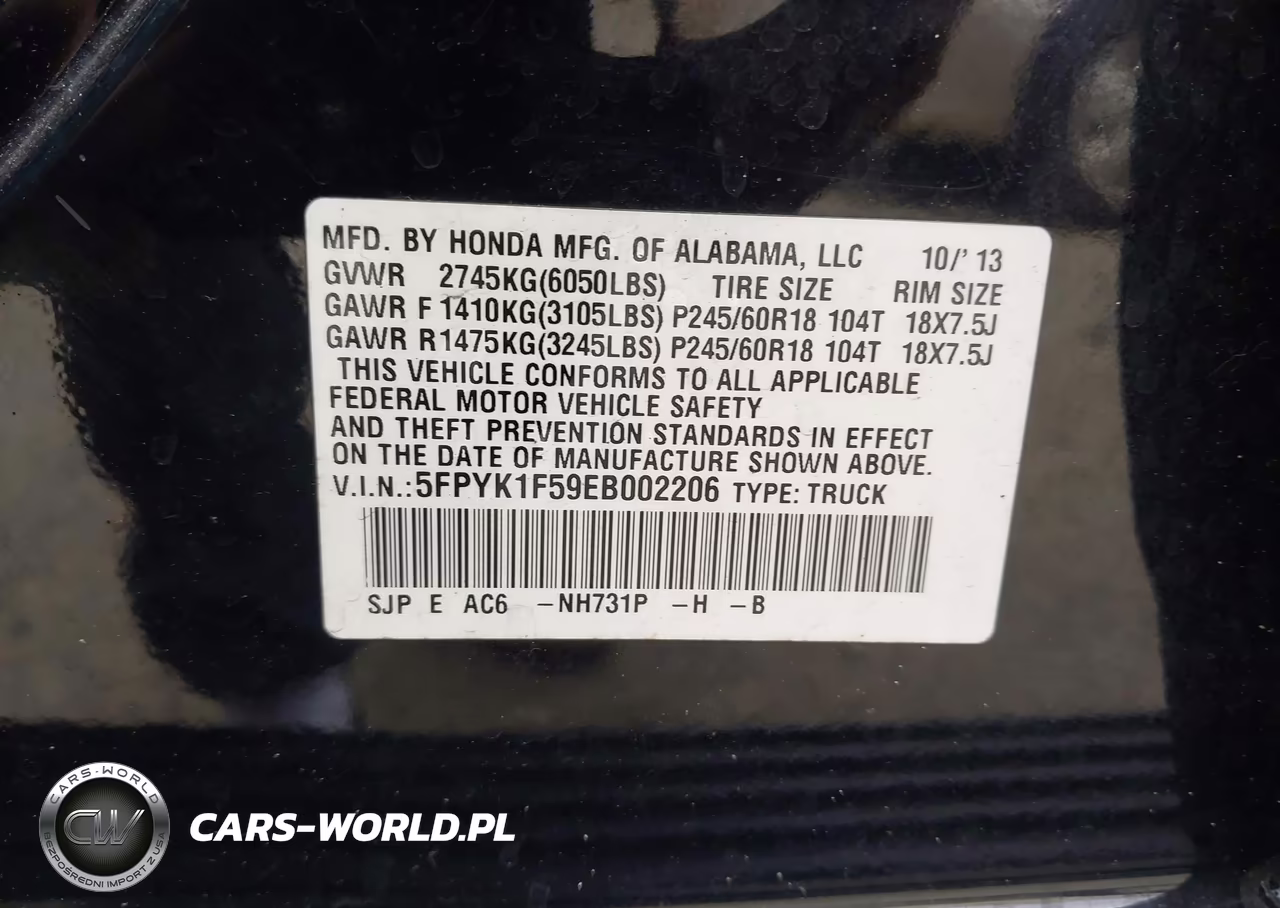 2014 Honda Ridgeline Rtl VIN:5FPYK1F59EB002206 - 9
