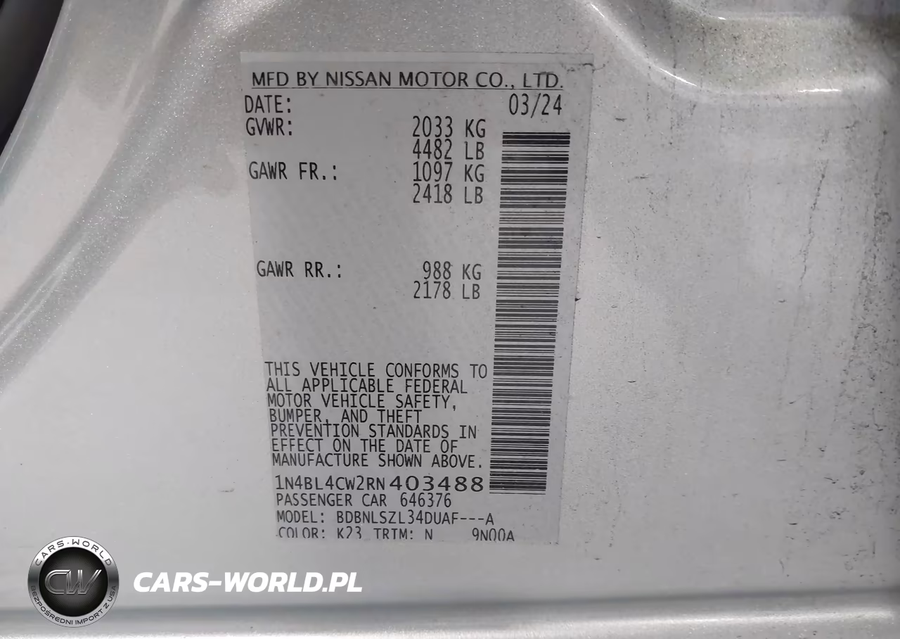2024 Nissan Altima Sr Intelligent Awd VIN:1N4BL4CW2RN403488 - 9