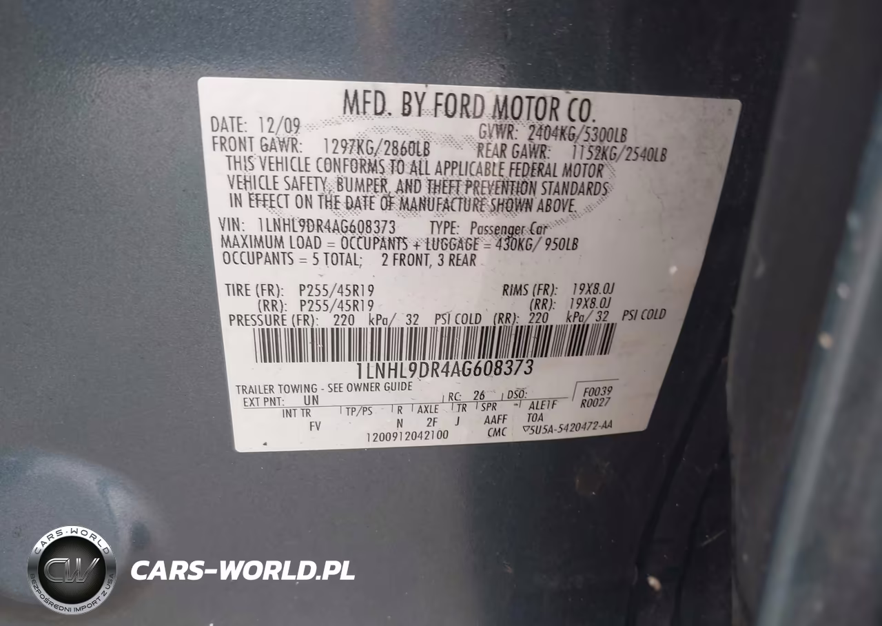 2010 Lincoln Mks VIN:1LNHL9DR4AG608373 - 9