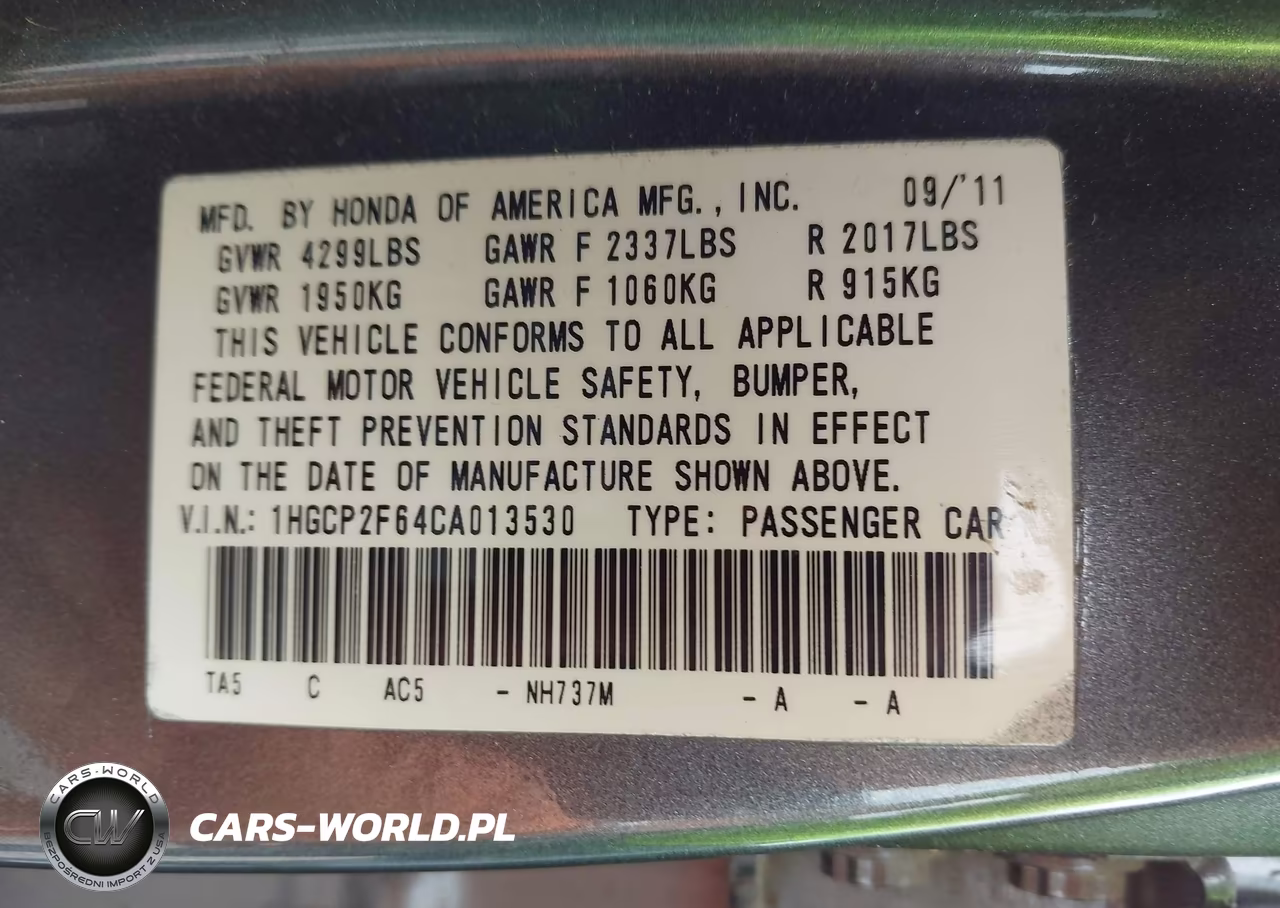 2012 Honda Accord 2.4 Se VIN:1HGCP2F64CA013530 - 9