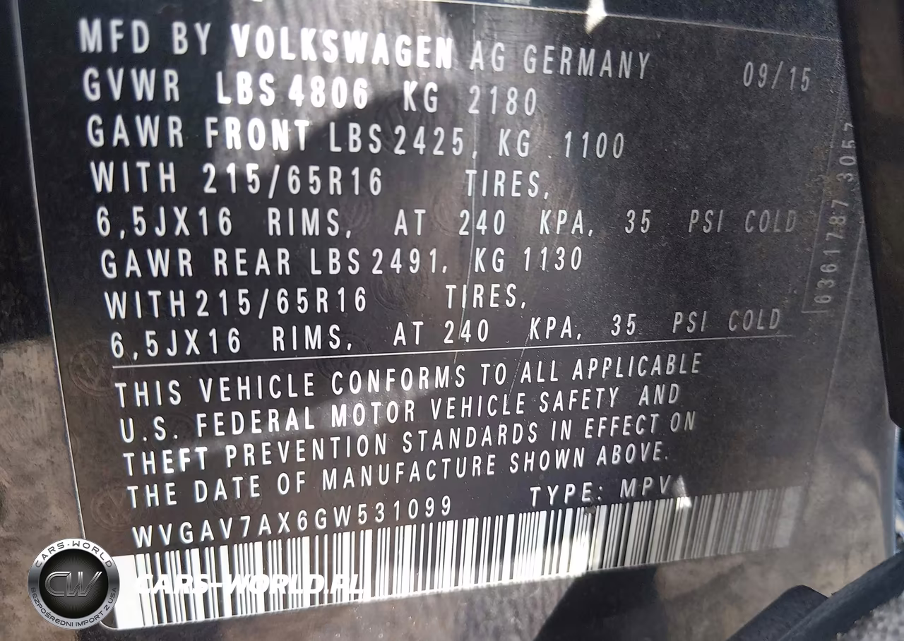 2016 Volkswagen Tiguan S VIN:WVGAV7AX6GW531099 - 9