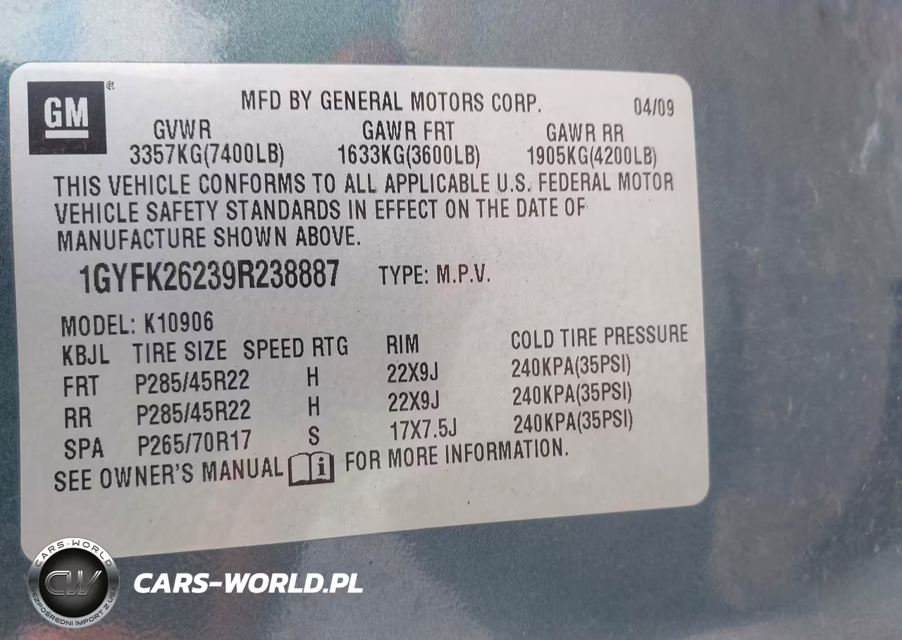 2009 Cadillac Escalade Esv Standard VIN:1GYFK26239R238887 - 9