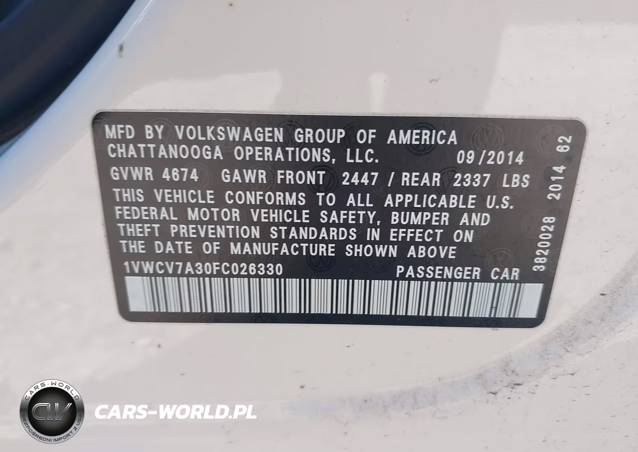 2015 Volkswagen Passat 2.0L Tdi Sel Premium VIN:1VWCV7A30FC026330 - 9