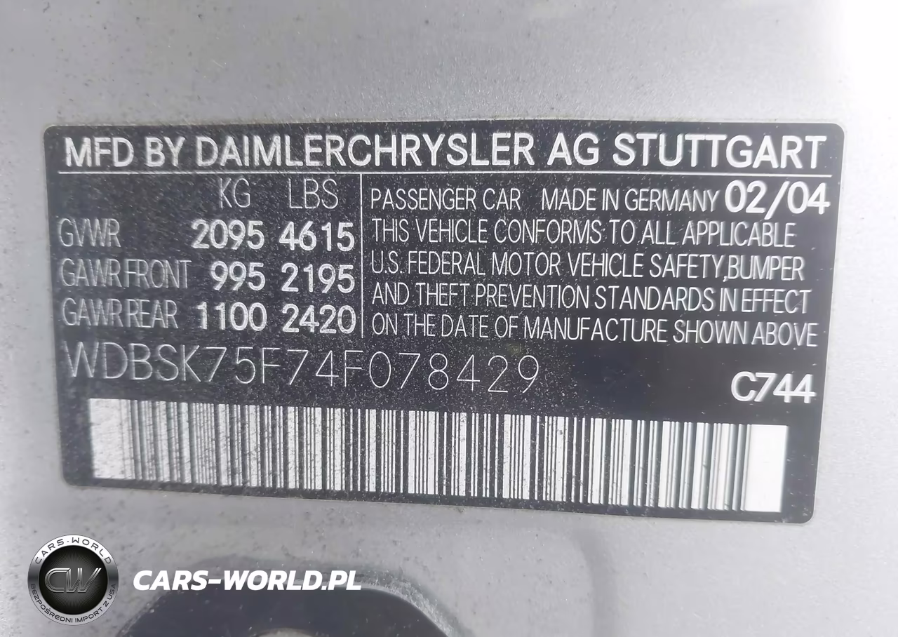 2004 Mercedes-Benz Sl 500 VIN:WDBSK75F74F078429 - 9