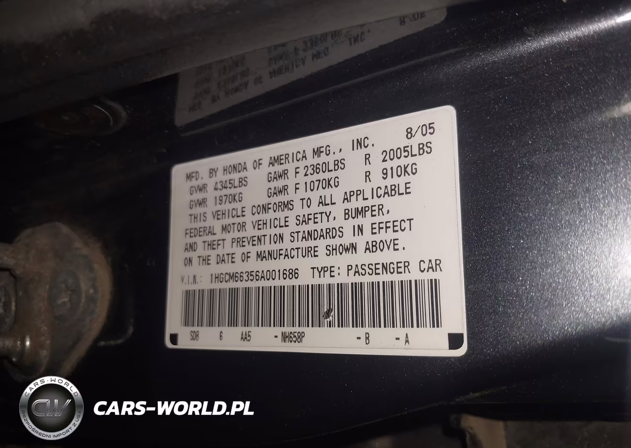 2006 Honda Accord 3.0 Lx VIN:1HGCM66356A001686 - 9