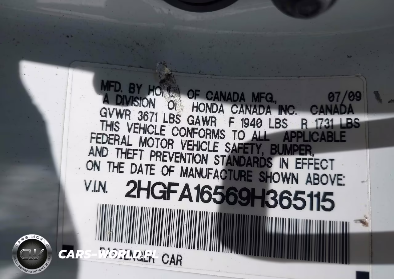 2009 Honda Civic Lx VIN:2HGFA16569H365115 - 9