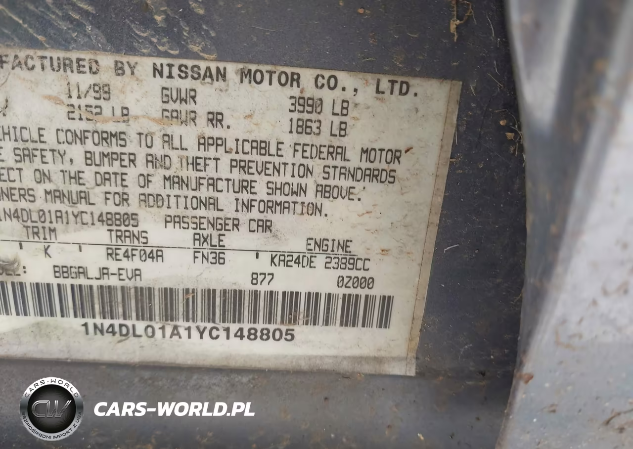 2000 Nissan Altima Gle-Gxe-Se VIN:1N4DL01A1YC148805 - 9