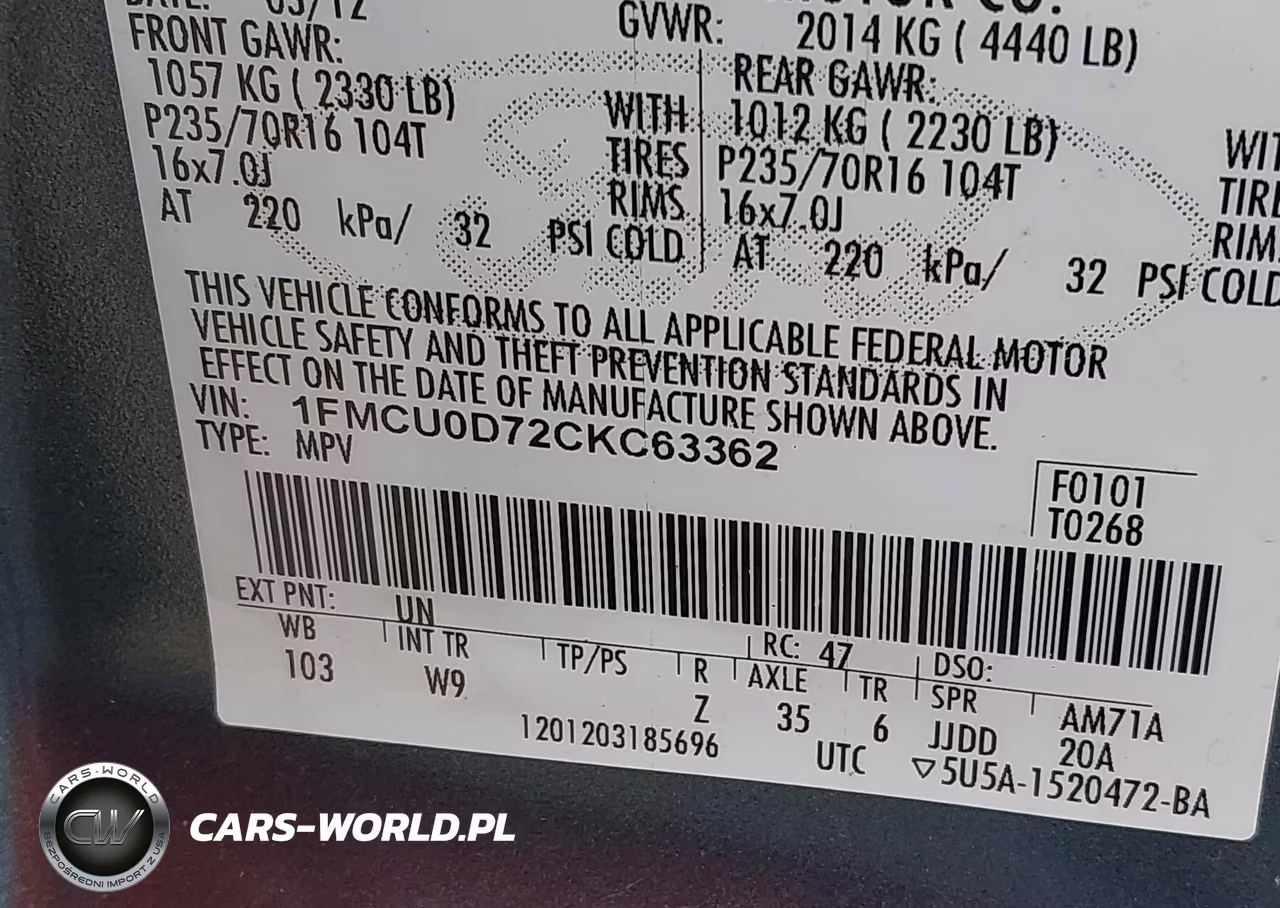 2012 Ford Escape Xlt VIN:1FMCU0D72CKC63362 - 9