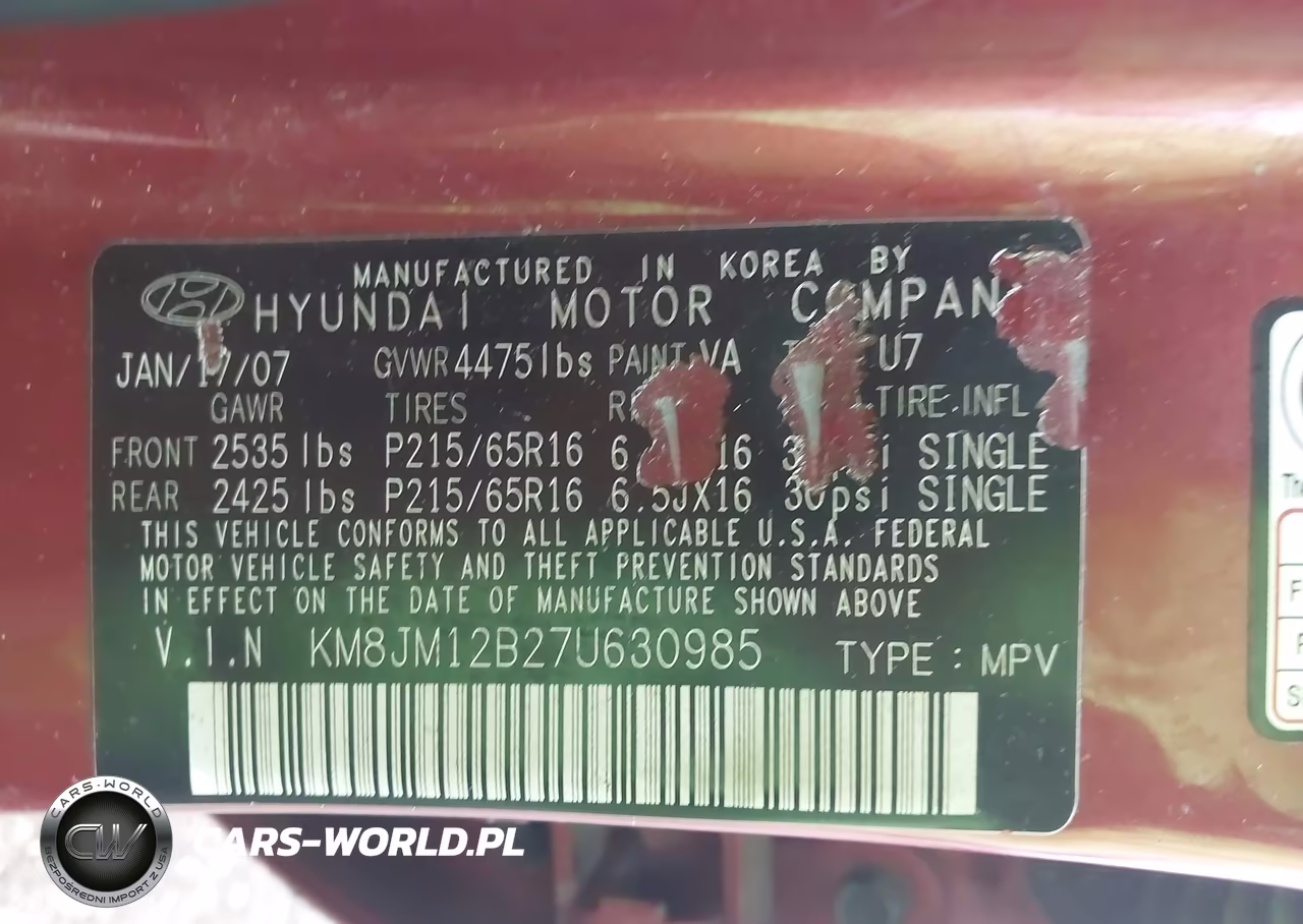 2007 Hyundai Tucson Gls VIN:KM8JM12B27U630985 - 9