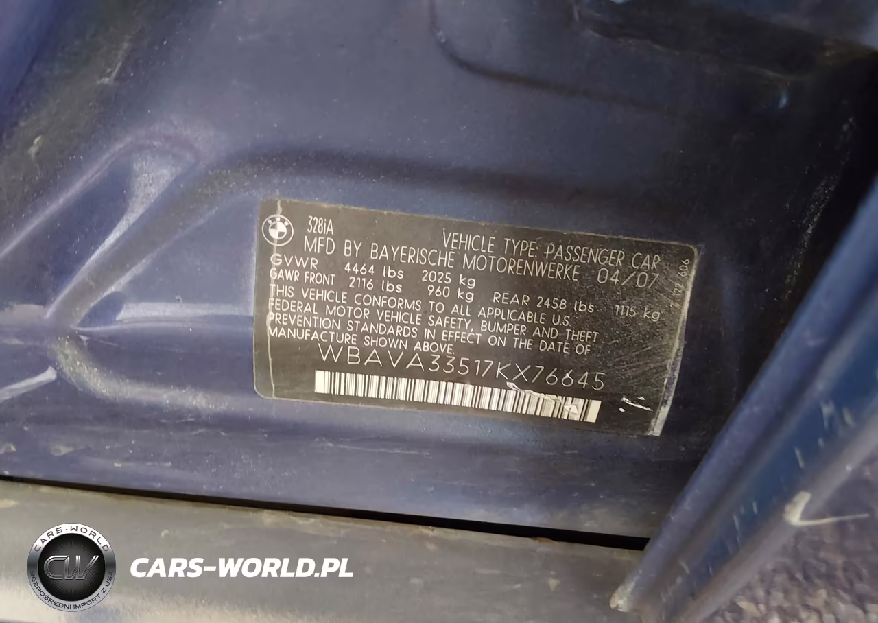 2007 BMW 328I VIN:WBAVA33517KX76645 - 9