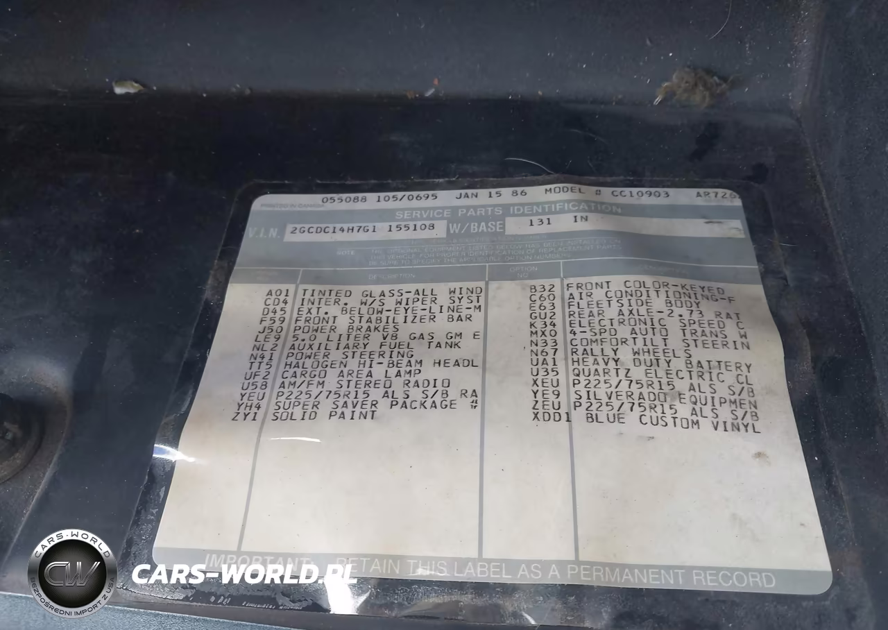 1986 Chevrolet C10 VIN:2GCDC14H7G1155108 - 9