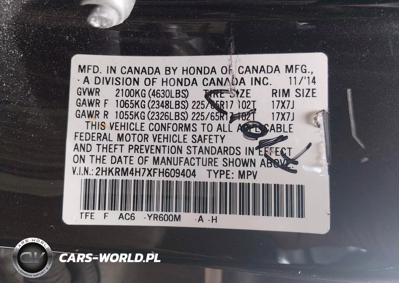 2015 Honda Cr-V Ex-L VIN:2HKRM4H7XFH609404 - 9