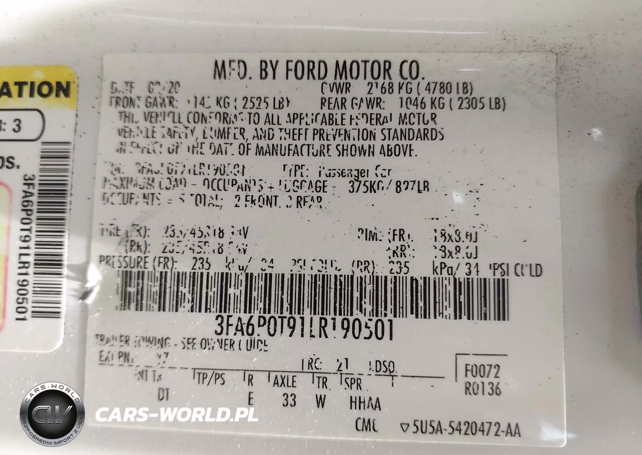 2020 Ford Fusion Se VIN:3FA6P0T91LR190501 - 9
