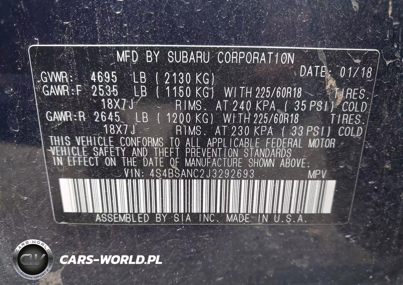 2018 Subaru Outback 2.5I Limited VIN:4S4BSANC2J3292693 - 9