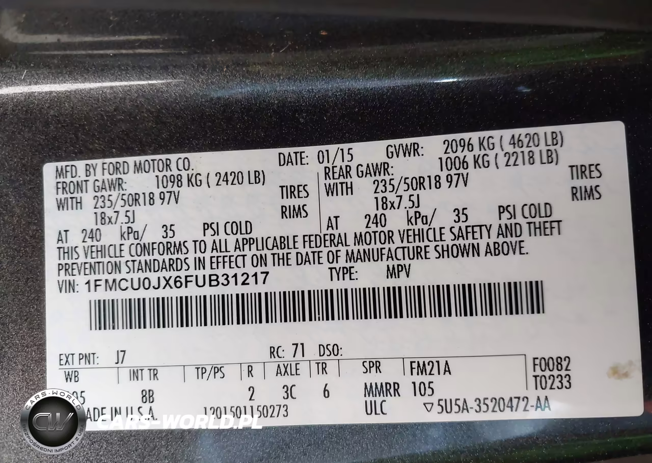 2015 Ford Escape Titanium VIN:1FMCU0JX6FUB31217 - 9