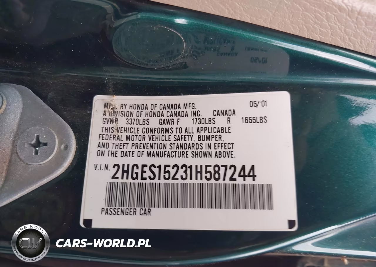 2001 Honda Civic Dx VIN:2HGES15231H587244 - 9