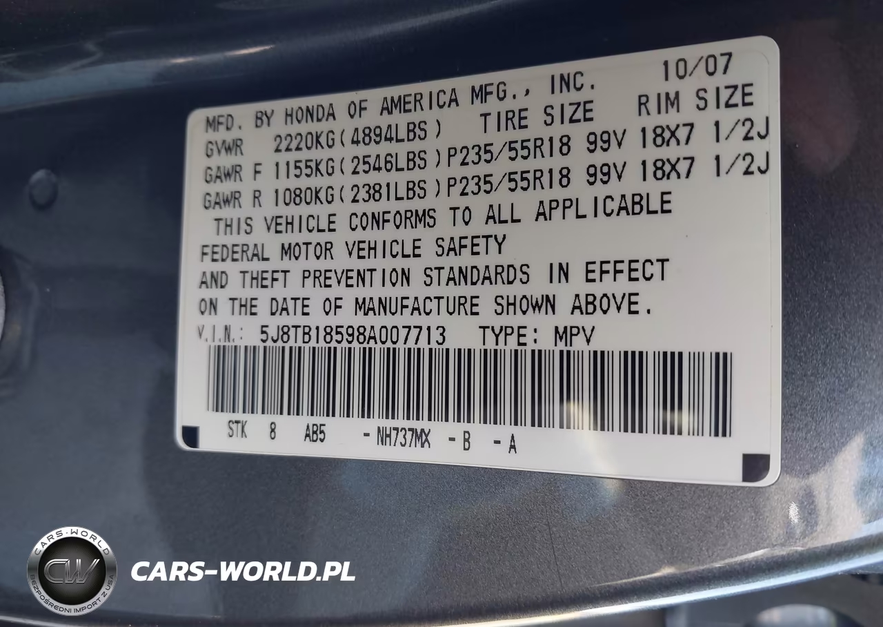 2008 Acura Rdx VIN:5J8TB18598A007713 - 9