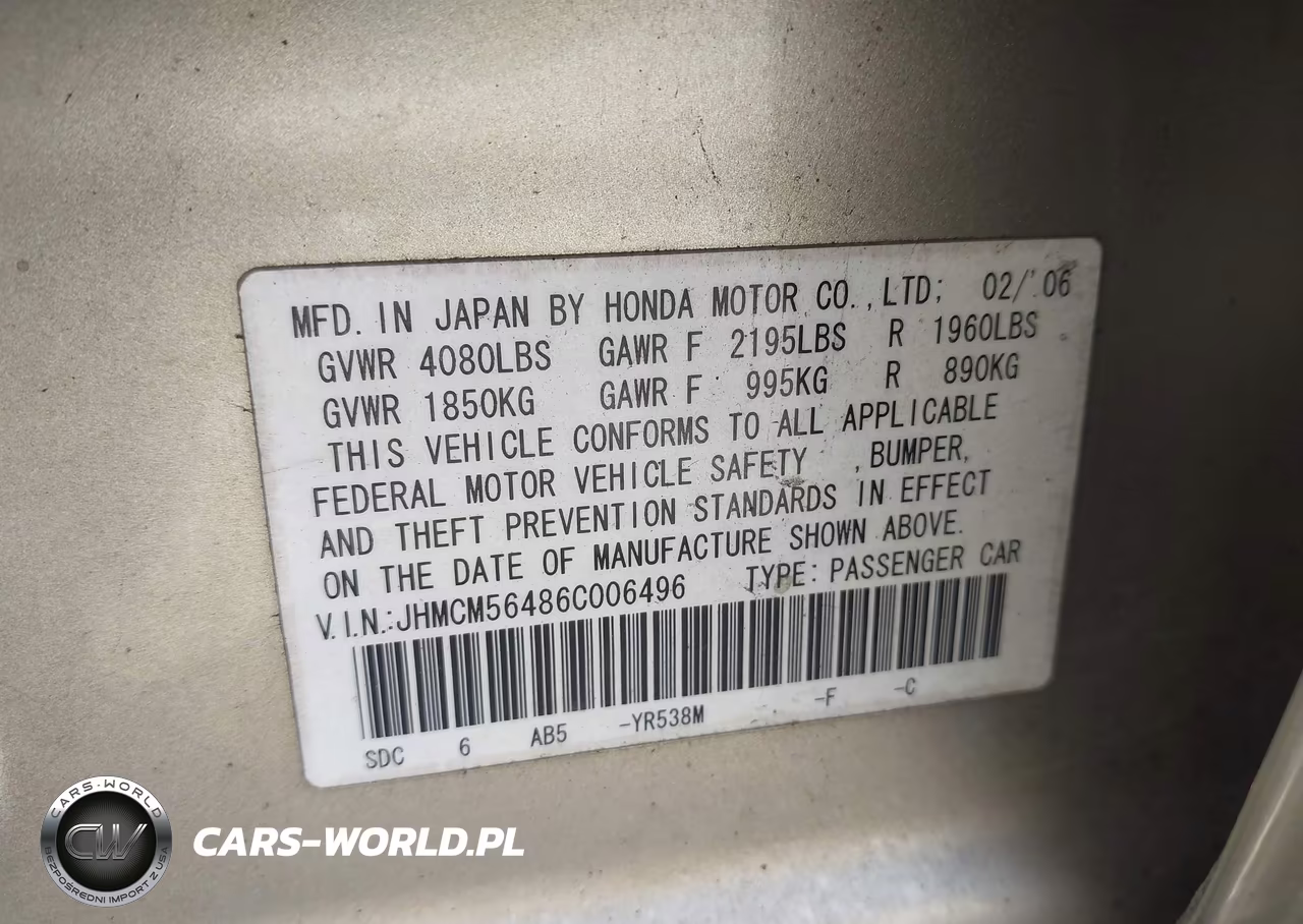 2006 Honda Accord 2.4 Lx VIN:JHMCM56486C006496 - 9