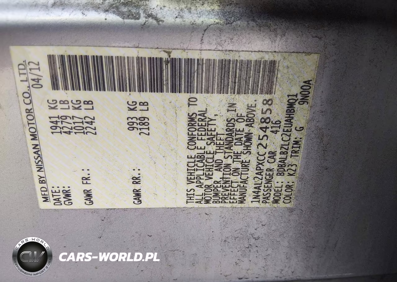 2012 Nissan Altima 2.5 S VIN:1N4AL2APXCC254858 - 9