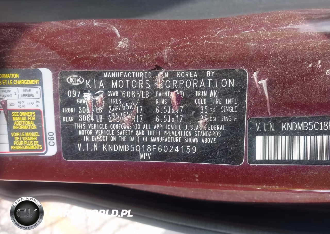 2015 Kia Sedona Lx VIN:KNDMB5C18F6024159 - 9