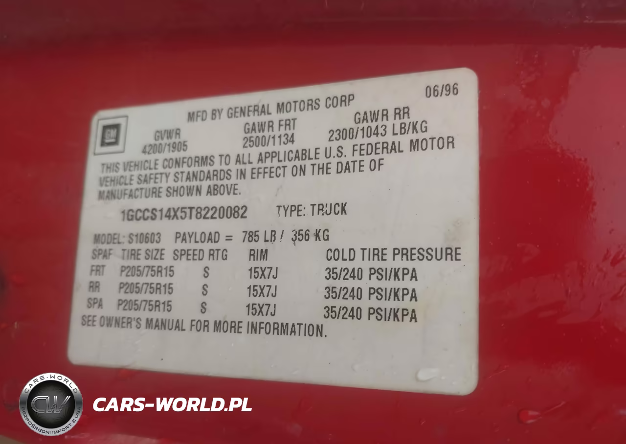 1996 Chevrolet S Truck S10 VIN:1GCCS14X5T8220082 - 9