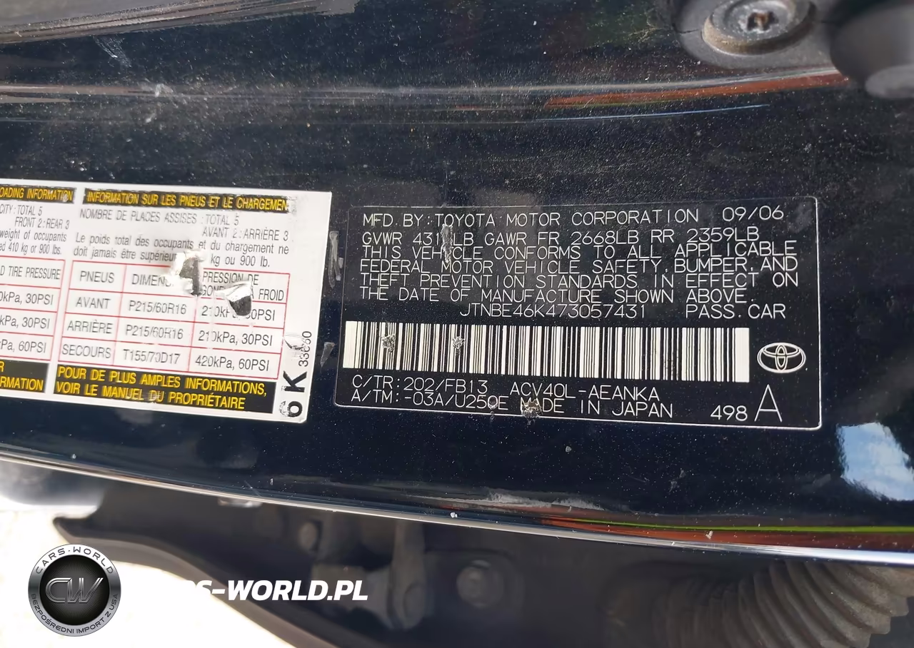 TOYOTA CAMRY VIN:JTNBE46K473057431 - 9