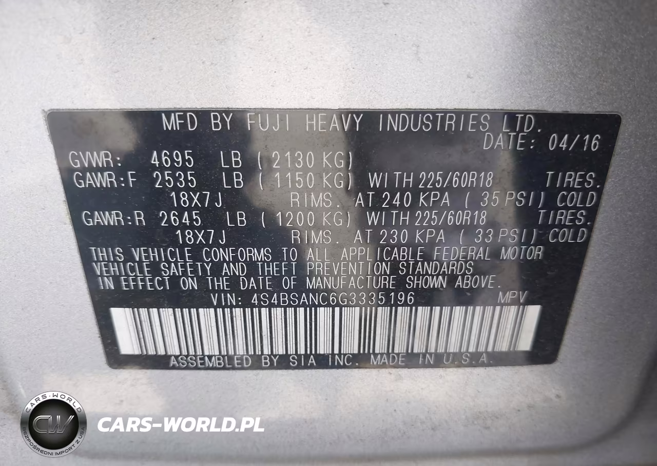 2016 Subaru Outback 2.5I Limited VIN:4S4BSANC6G3335196 - 9
