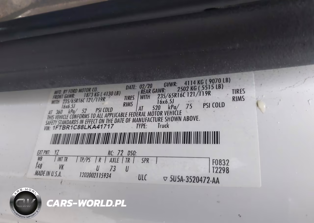 2020 Ford Transit-250 VIN:1FTBR1C88LKA41717 - 9