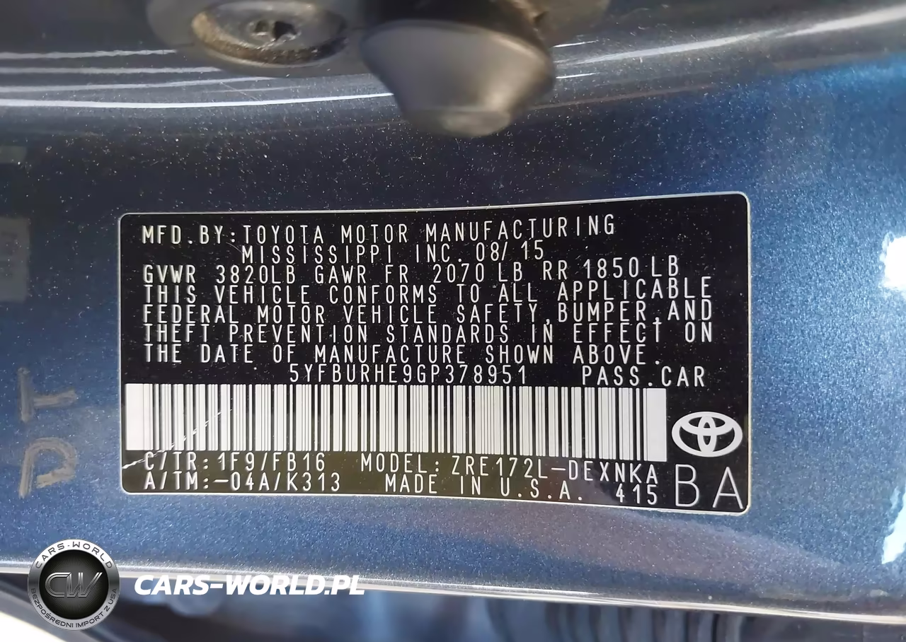 2016 Toyota Corolla Le VIN:5YFBURHE9GP378951 - 9