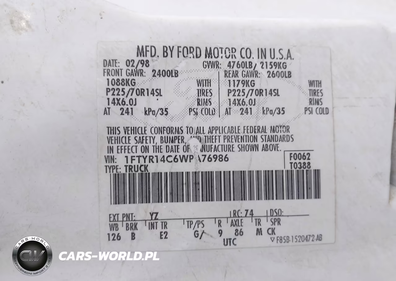 1998 Ford Ranger Xl-Xlt VIN:1FTYR14C6WPA76986 - 9