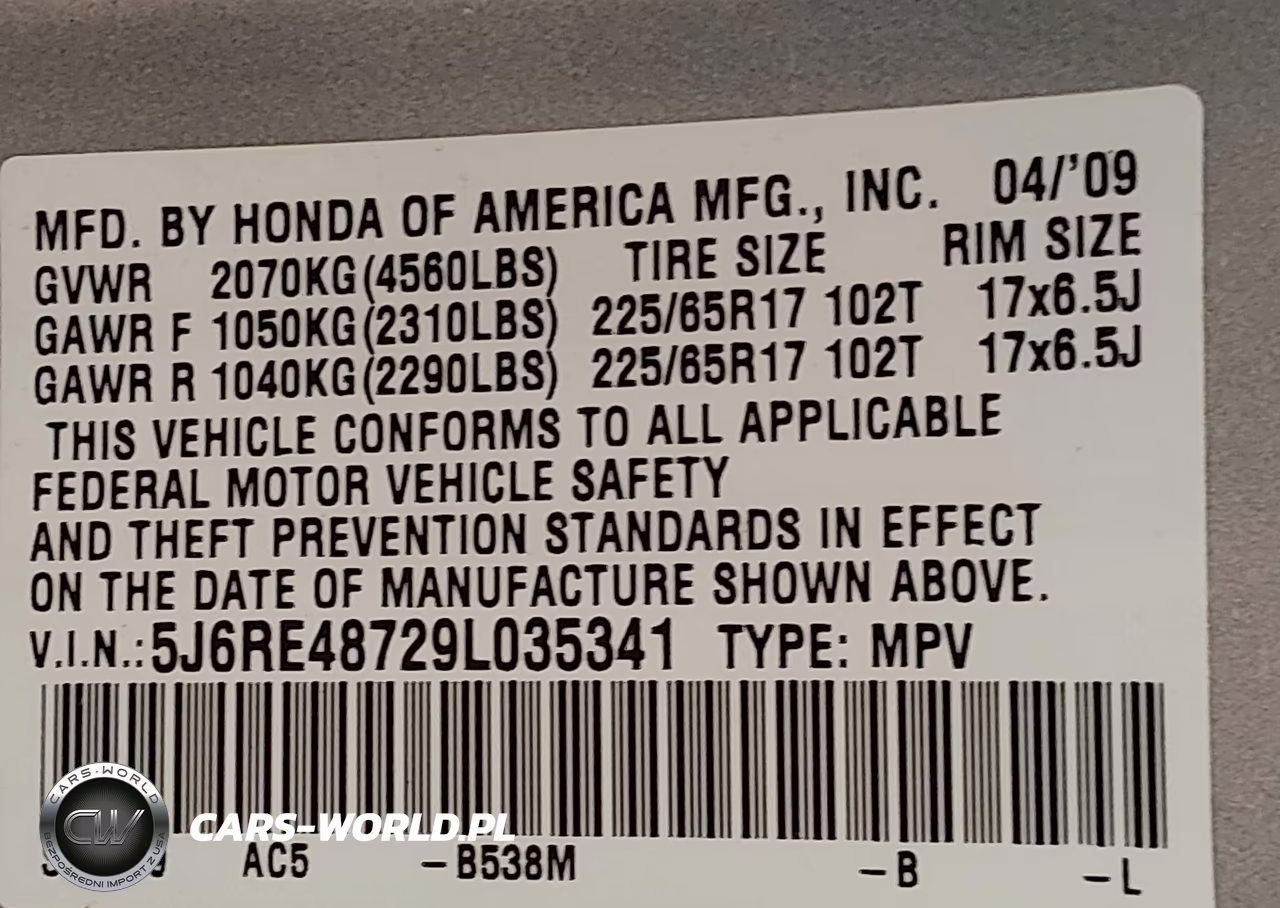 2009 Honda Cr-V Ex-L VIN:5J6RE48729L035341 - 9
