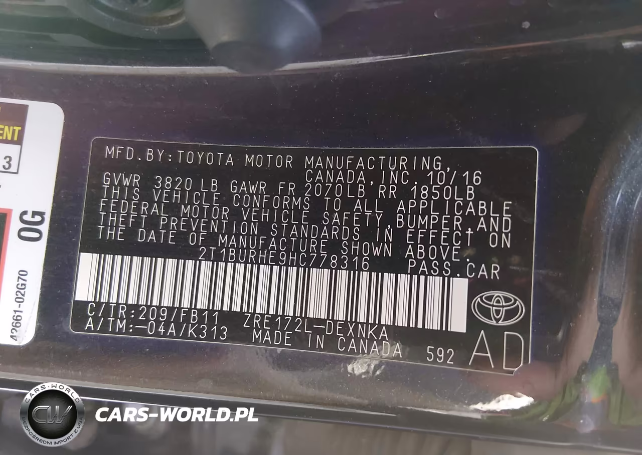 2017 Toyota Corolla Le VIN:2T1BURHE9HC778316 - 9