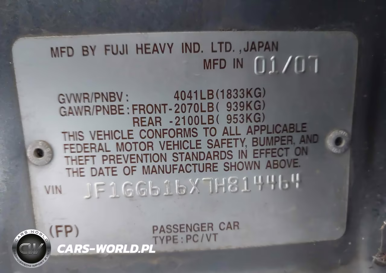2007 Subaru Impreza 2.5I VIN:JF1GG616X7H814464 - 9