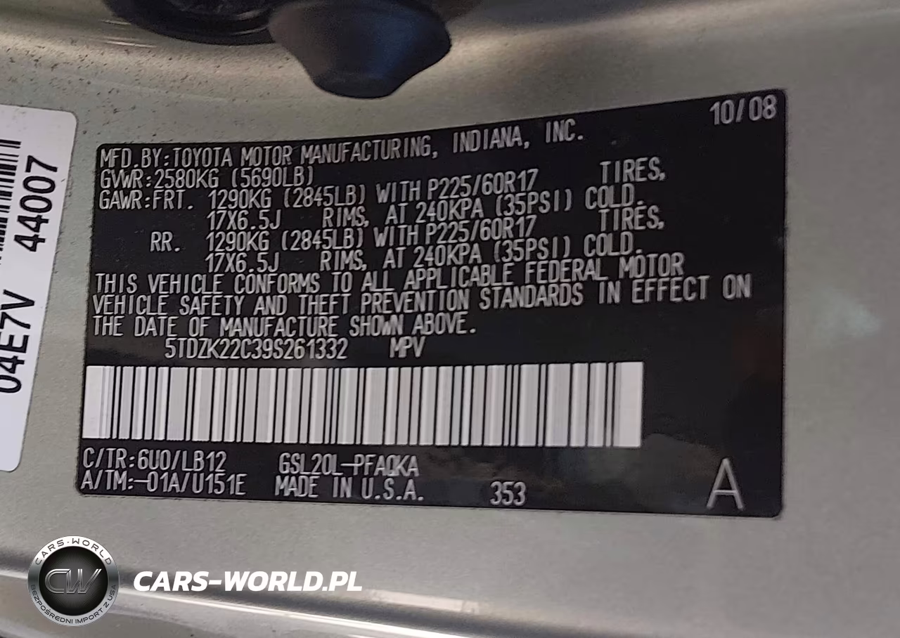 2009 Toyota Sienna Xle VIN:5TDZK22C39S261332 - 9