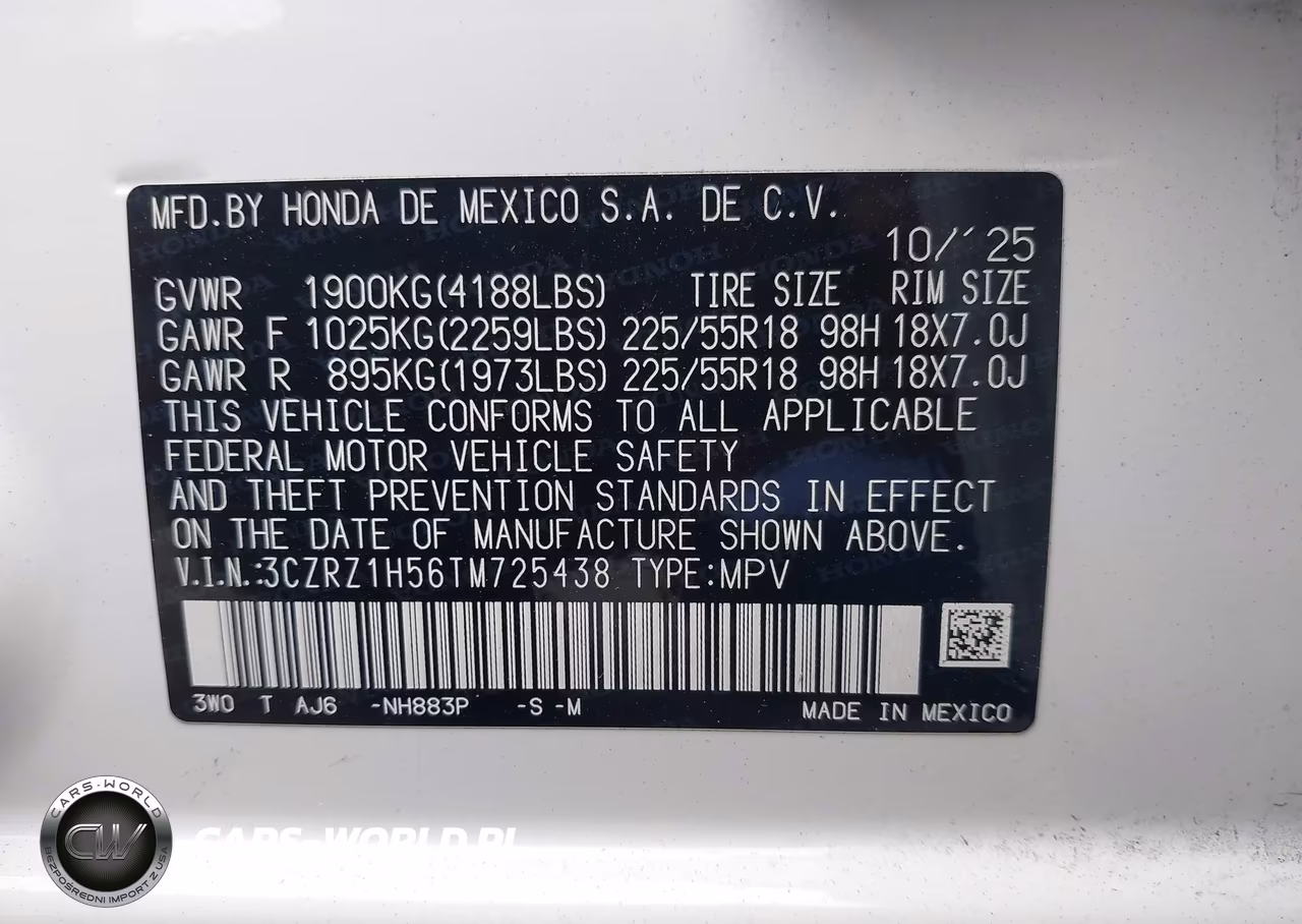 2026 Honda Hr-V 2Wd Sport VIN:3CZRZ1H56TM725438 - 9