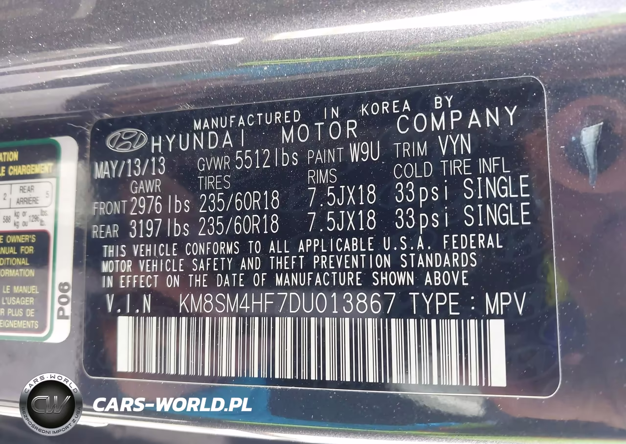 2013 Hyundai Santa Fe Gls VIN:KM8SM4HF7DU013867 - 9