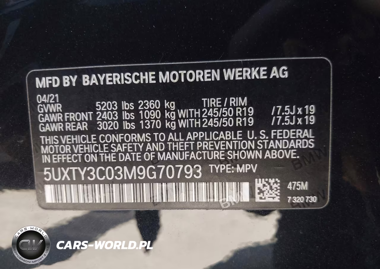 2021 BMW X3 Sdrive30I VIN:5UXTY3C03M9G70793 - 9