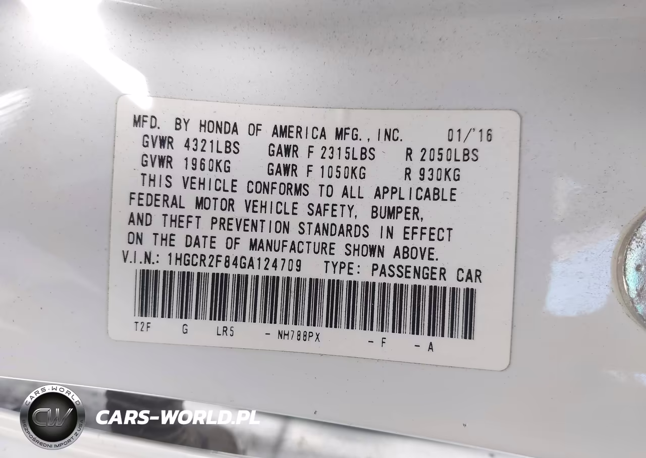 2016 Honda Accord Ex-L VIN:1HGCR2F84GA124709 - 9