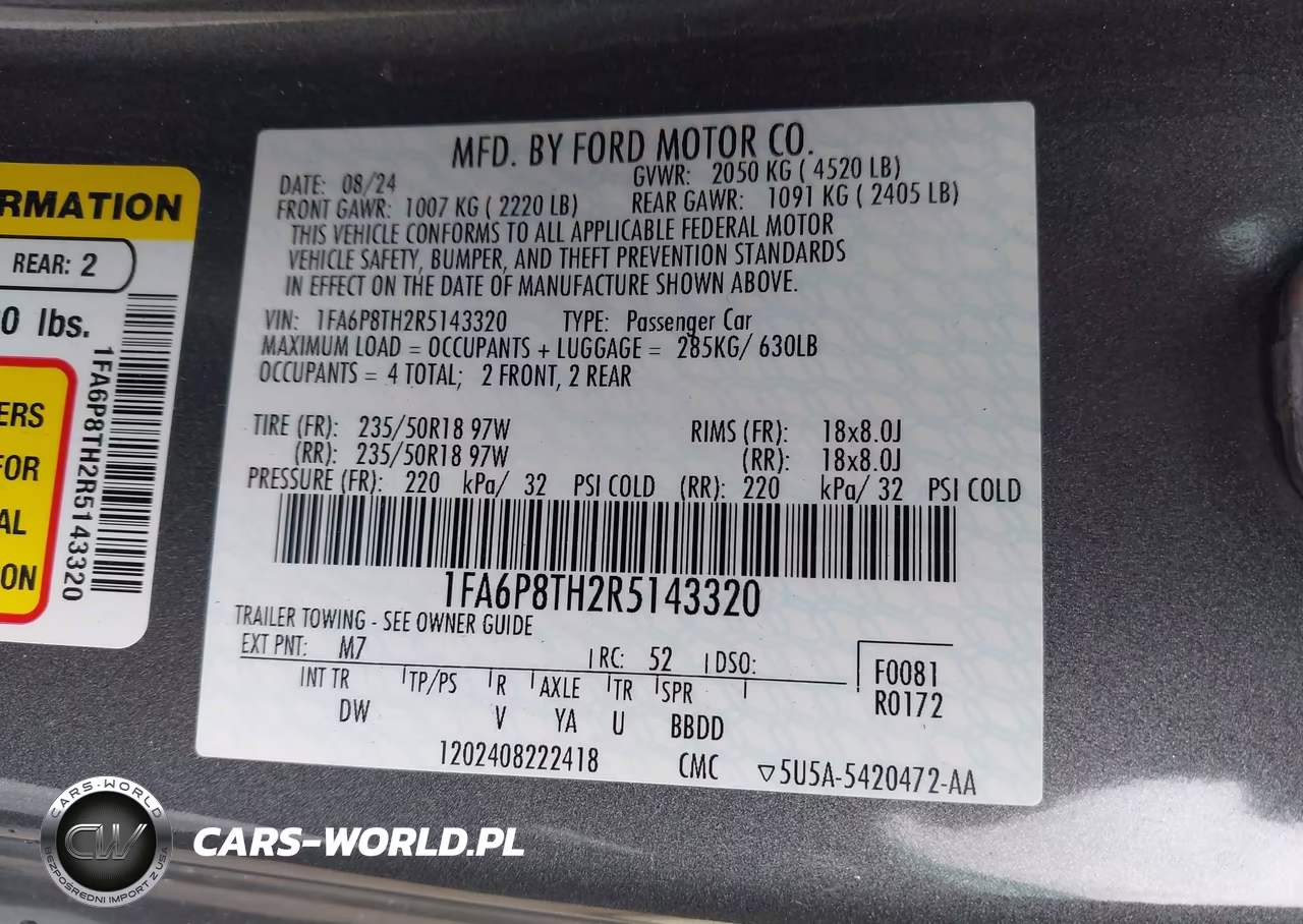 2024 Ford Mustang Ecoboost Fastback VIN:1FA6P8TH2R5143320 - 9