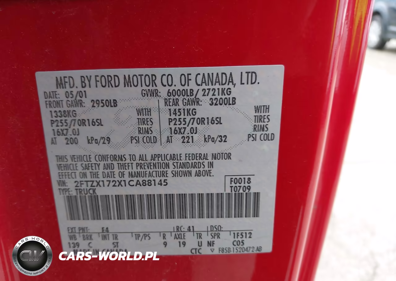 2001 Ford F-150 Xl-Xlt VIN:2FTZX172X1CA88145 - 9