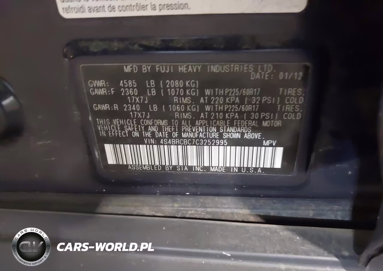 2012 Subaru Outback 2.5I Premium VIN:4S4BRCBC7C3252995 - 9