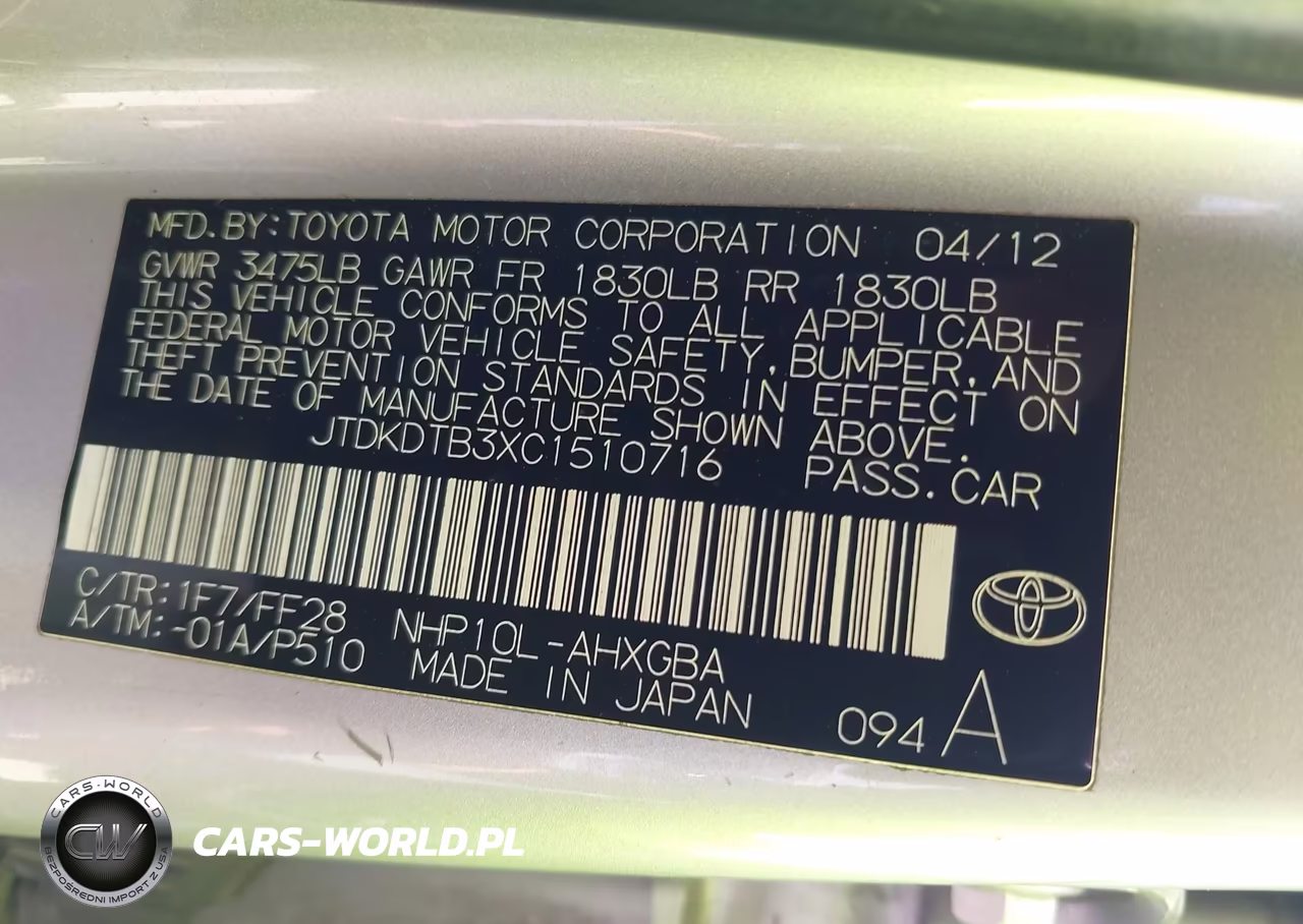 2012 Toyota Prius C Three VIN:JTDKDTB3XC1510716 - 9