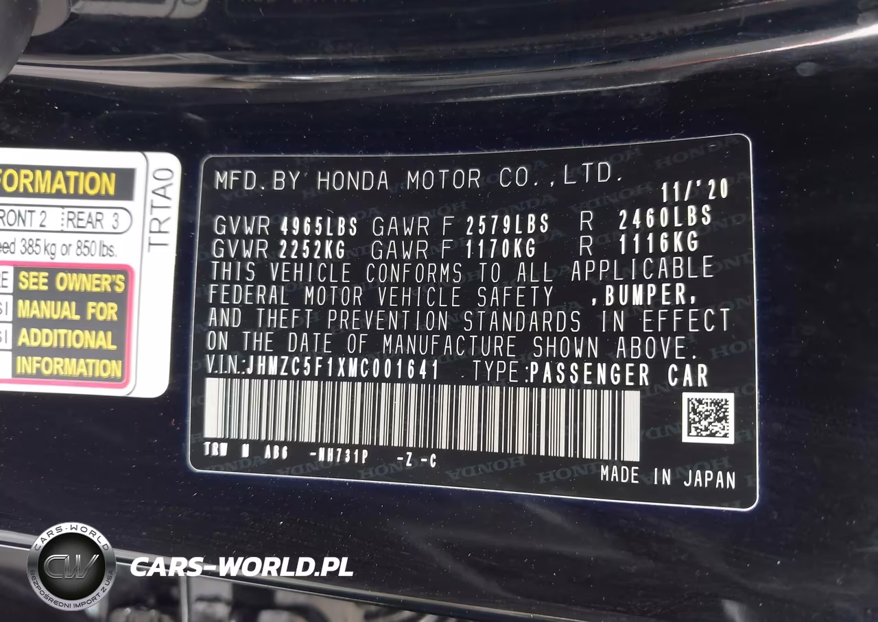 2021 Honda Clarity Plug-In Hybrid VIN:JHMZC5F1XMC001641 - 9
