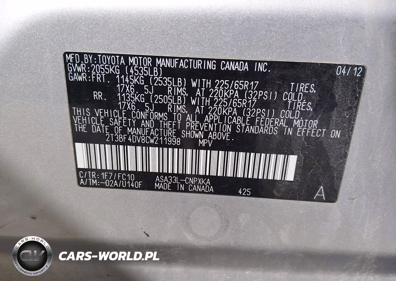 2012 Toyota Rav4 VIN:2T3BF4DV8CW211998 - 9