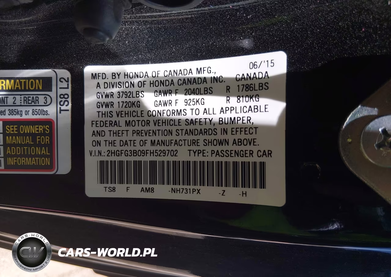 2015 Honda Civic Ex-L VIN:2HGFG3B09FH529702 - 9