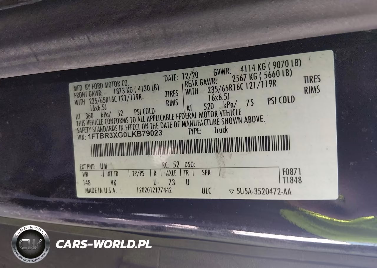 2020 Ford Transit-250 Cargo Van VIN:1FTBR3XG0LKB79023 - 9